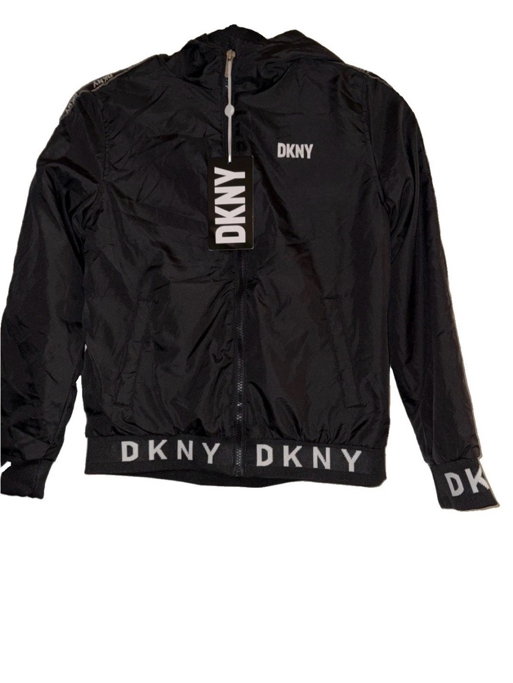 DKNY Black Logo Hooded Zip Jacket Girls Large 14-16